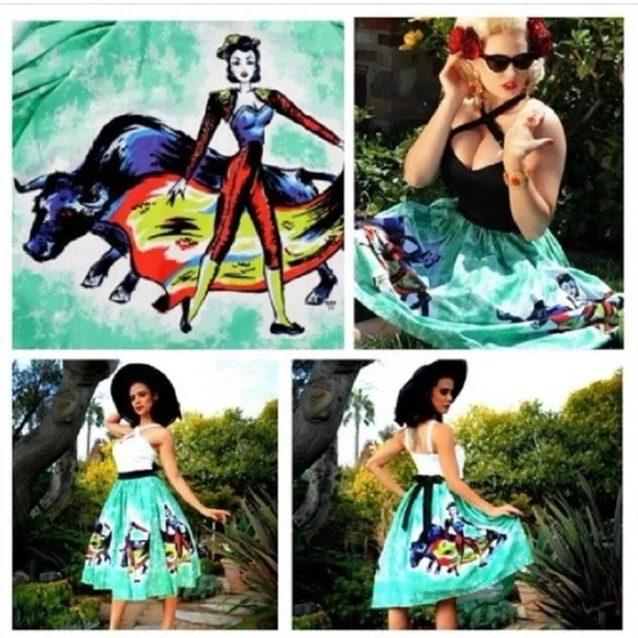 🐂 PinupGirl Dancing Matador Pinup Swing Full Circle Skirt - Picture 2 of 11